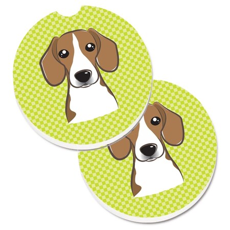 Carolines Treasures Checkerboard Lime Green Beagle Set of 2 Cup Holder Car Coaster BB1301CARC